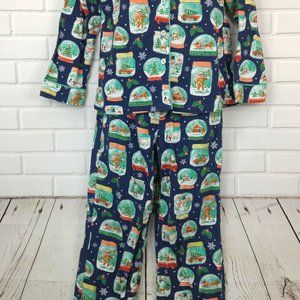 Nick Nora Pajamas XS Christmas Snow Water Globe Navy Blue Sock Monkey PJs